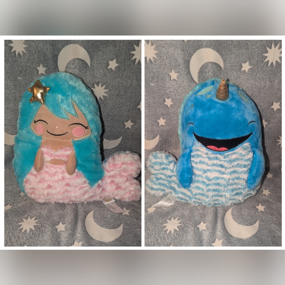 Super soft Narwhal to Mermaid reversible throw Pillow.